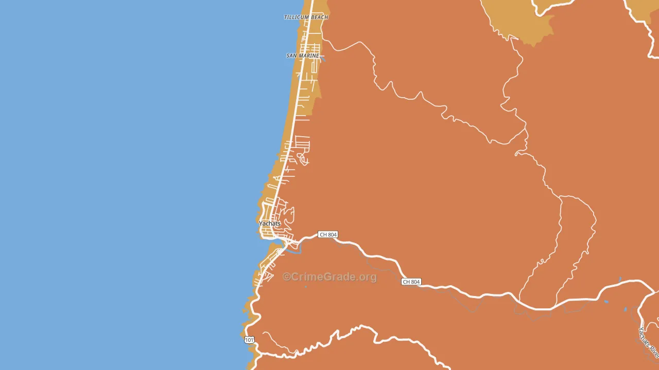 Yachats, OR Map of Burglary Rates