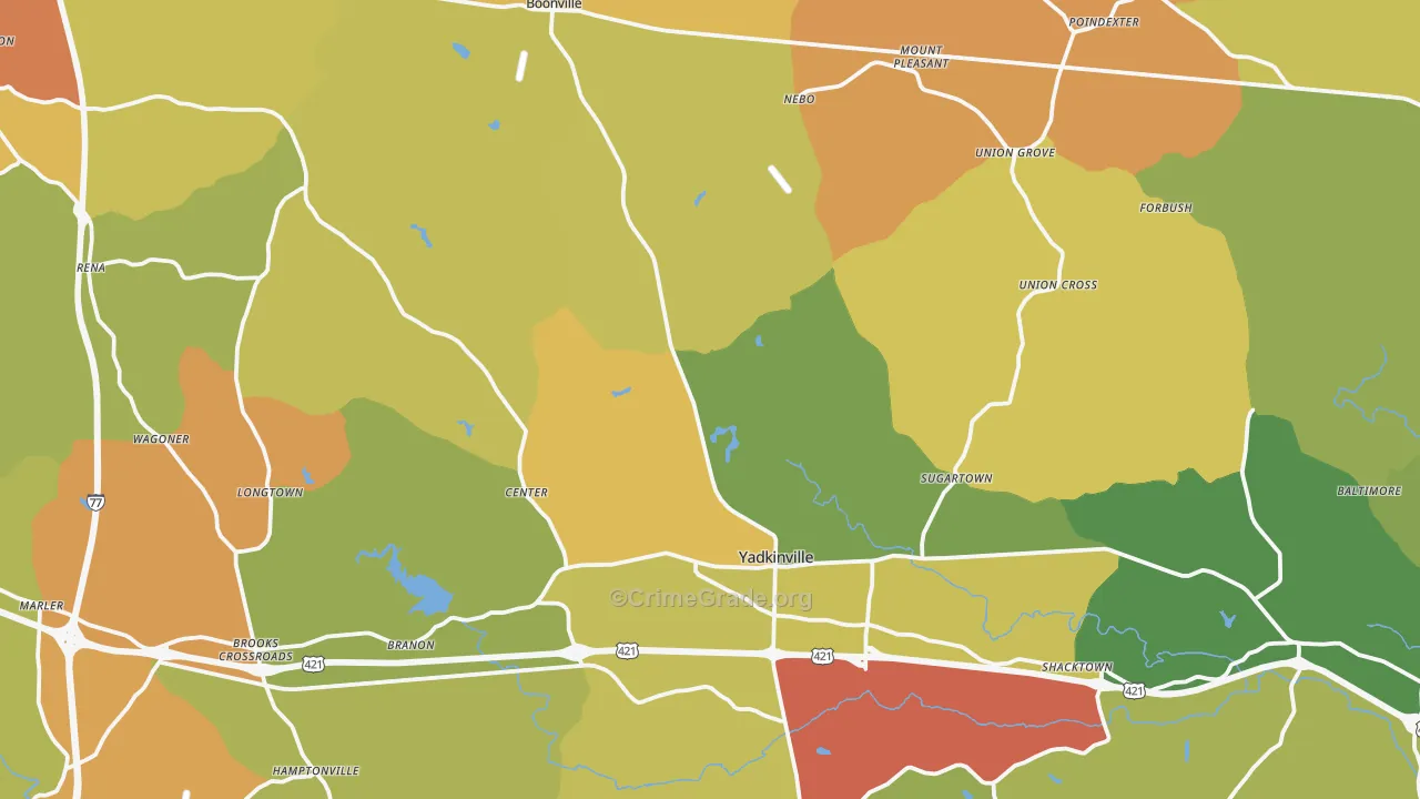 Yadkin County, NC Map of Burglary Rates
