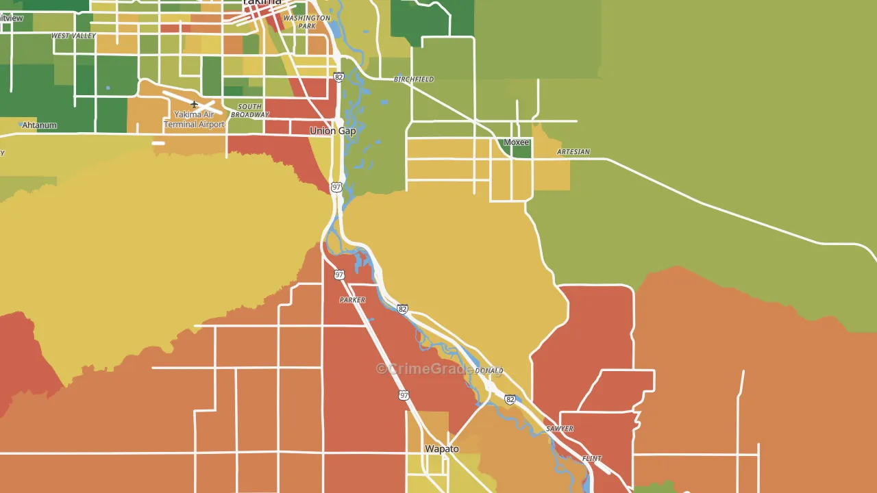 Yakima County, WA Map of Burglary Rates