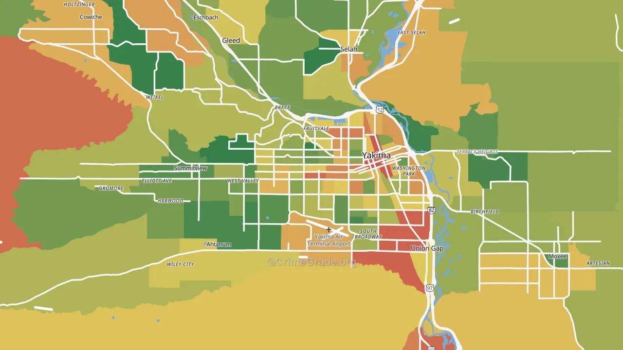 Yakima, WA Map of Burglary Rates
