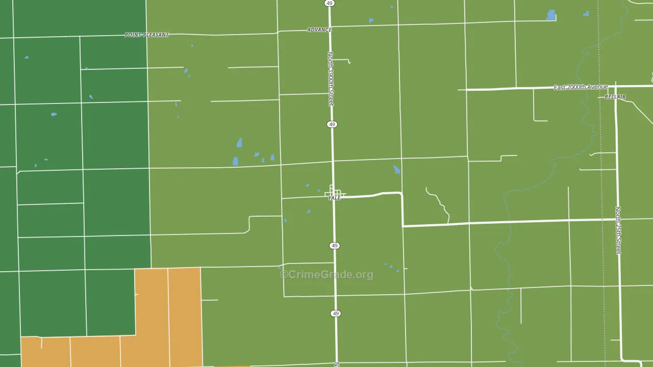 Yale, IL Map of Burglary Rates