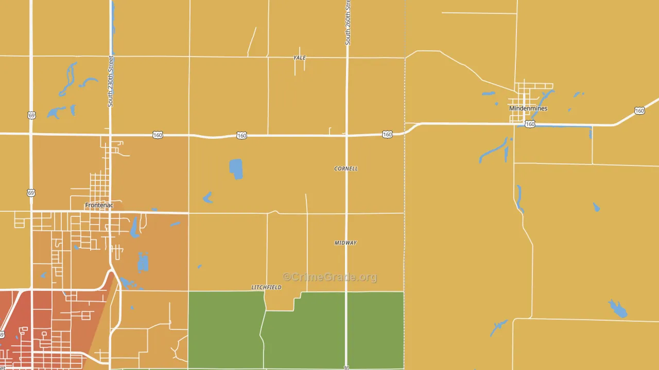 Yale, KS Map of Burglary Rates