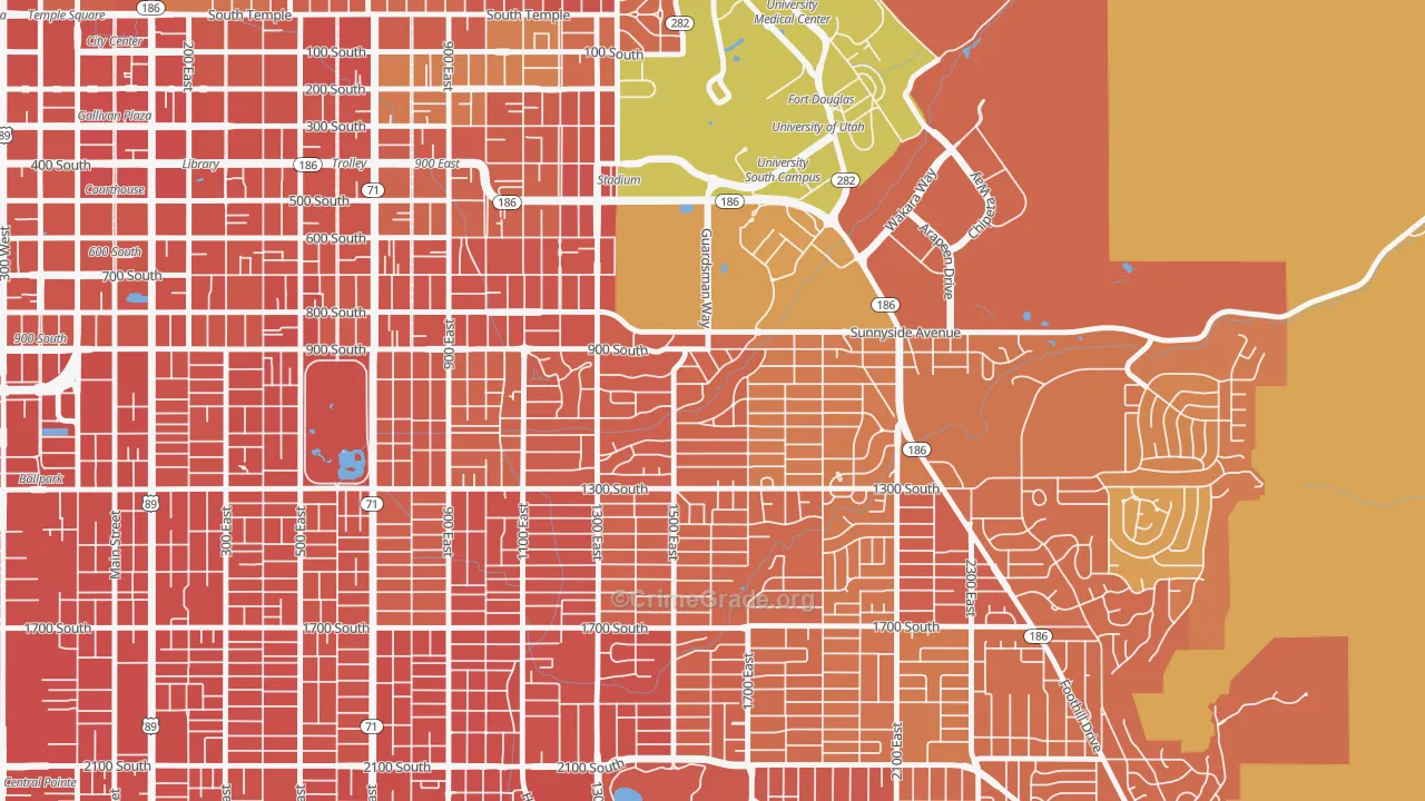 Yalecrest, Salt Lake City, UT Map of Burglary Rates