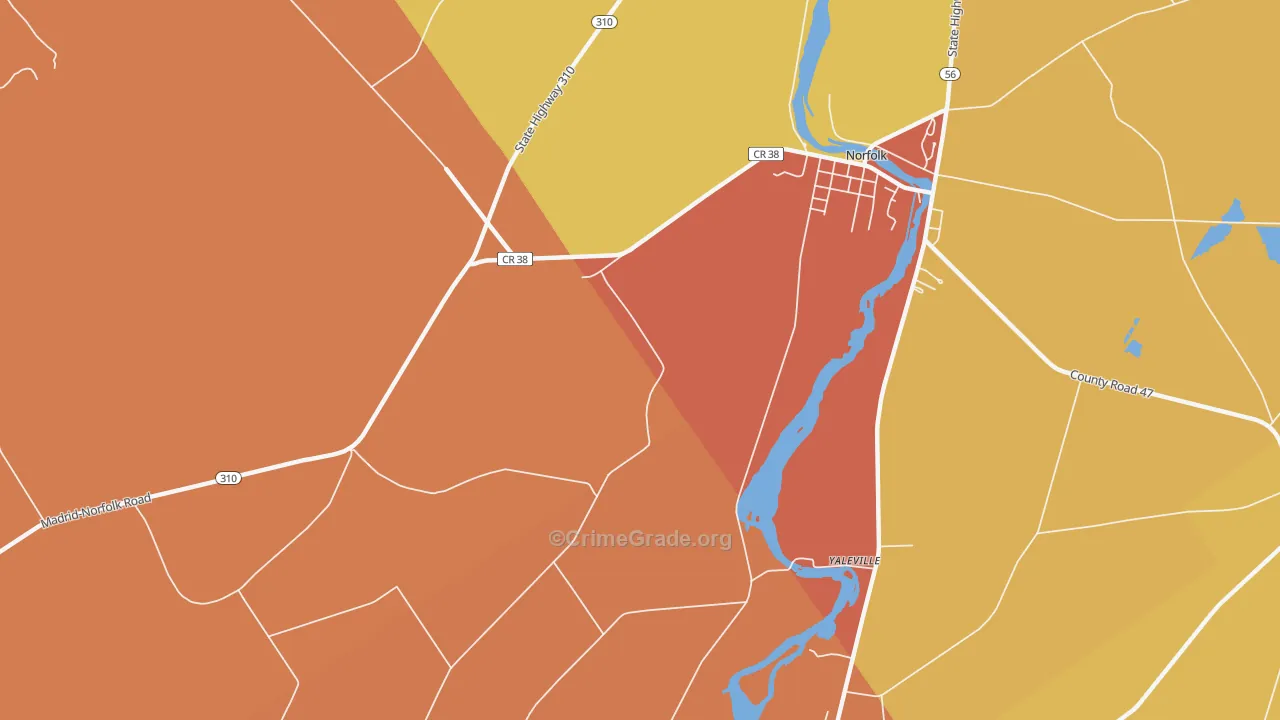 Yaleville, NY Map of Burglary Rates