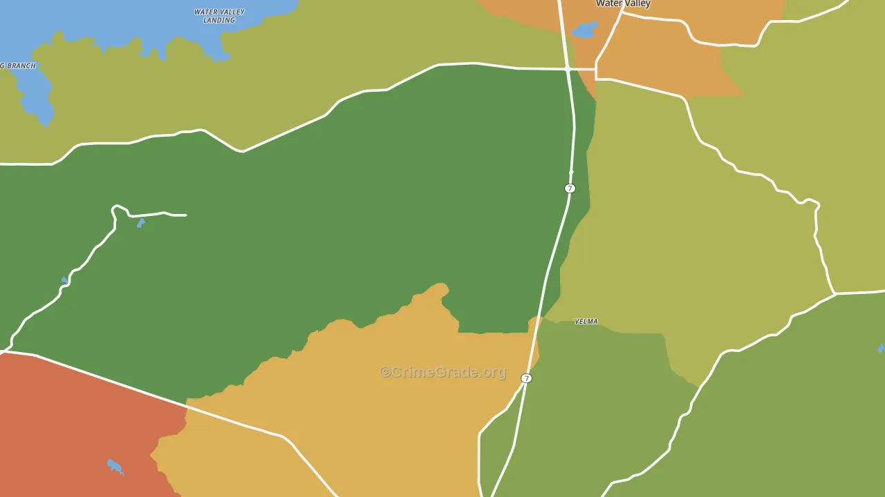 Yalobusha County, MS Map of Burglary Rates