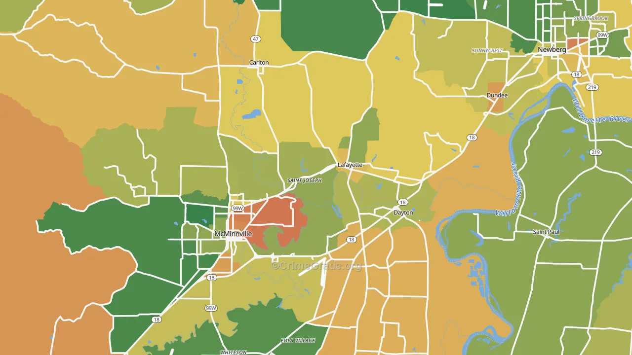 Yamhill County, OR Map of Burglary Rates