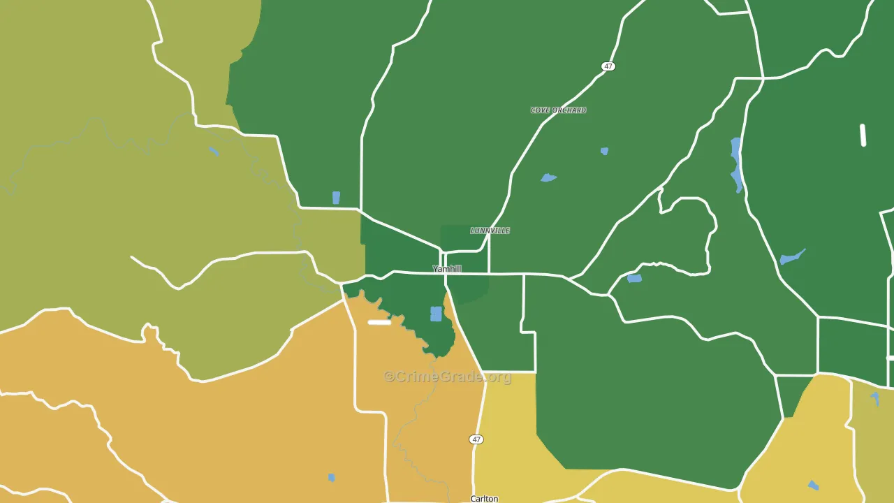 Yamhill, OR Map of Burglary Rates