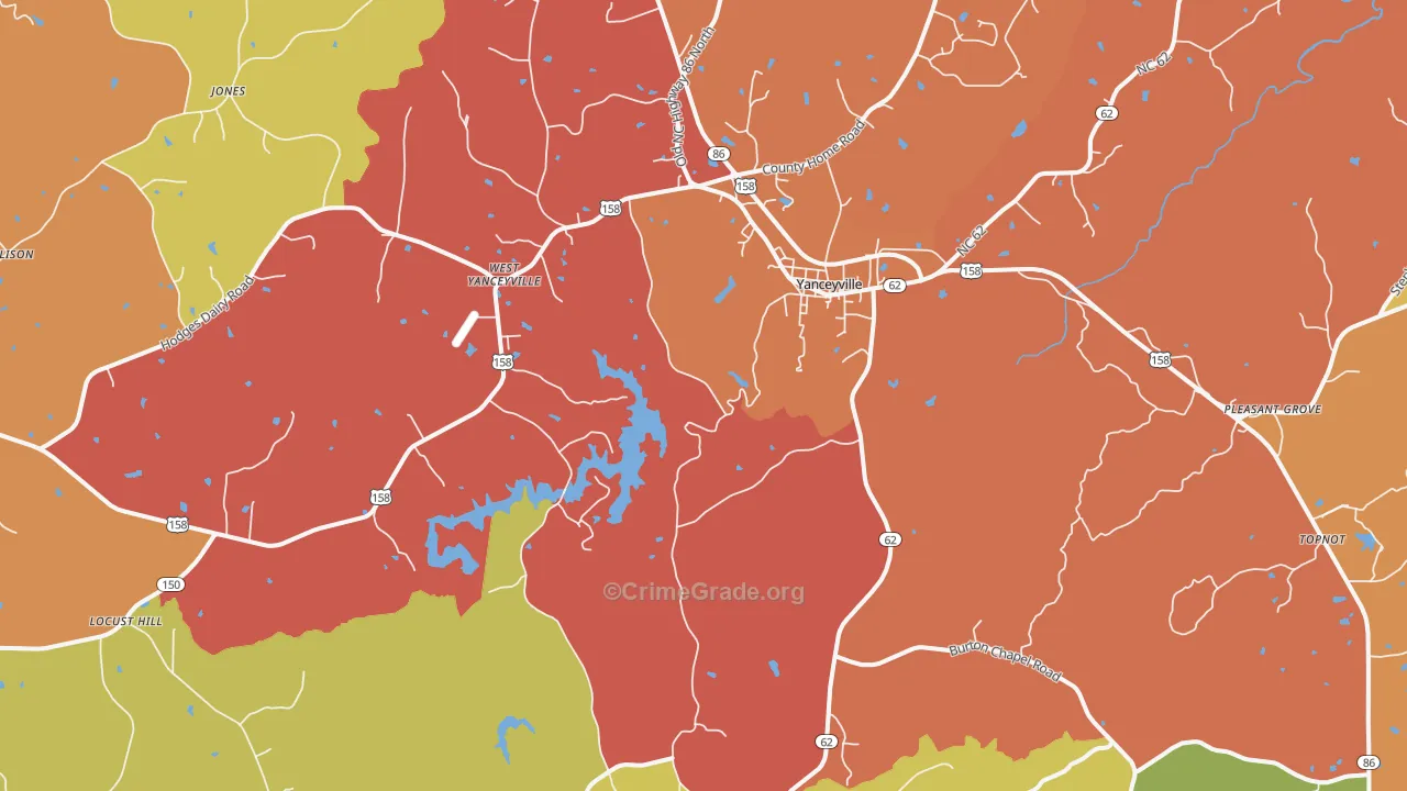 Yanceyville, NC Map of Burglary Rates