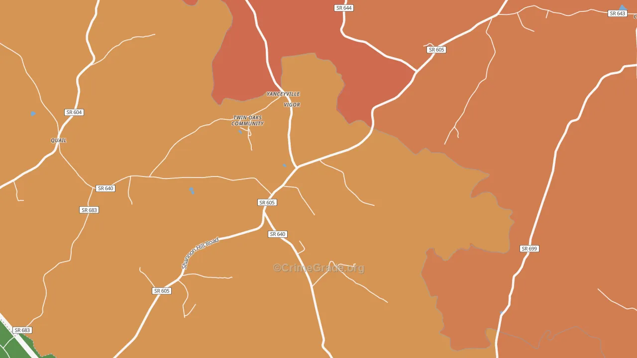 Yanceyville, VA Map of Burglary Rates