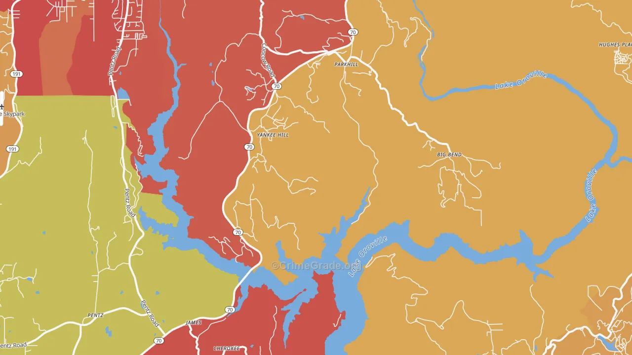 Yankee Hill, CA Map of Burglary Rates