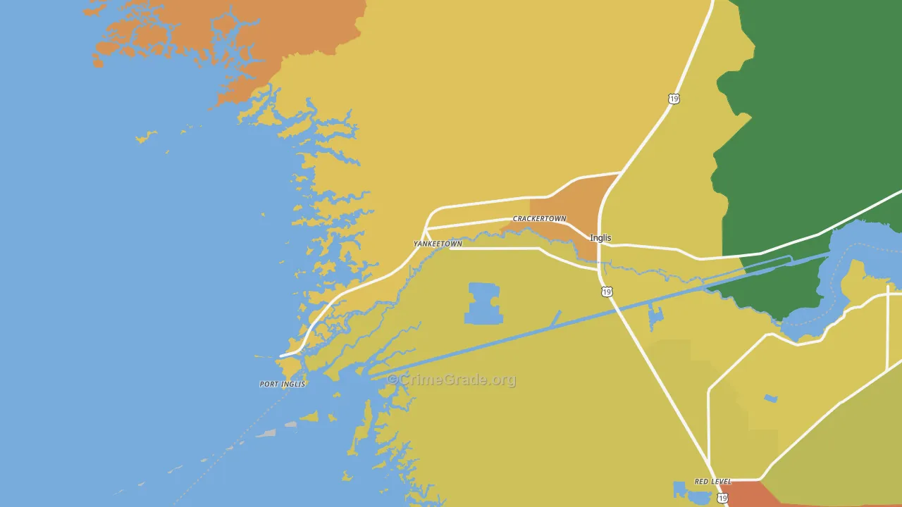 Yankeetown, FL Map of Burglary Rates
