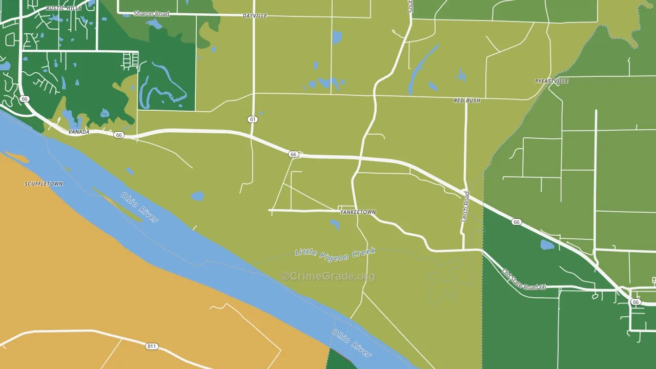 Yankeetown, IN Map of Burglary Rates
