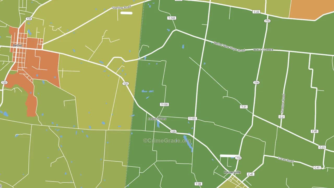 Yankeetown, OH Map of Burglary Rates