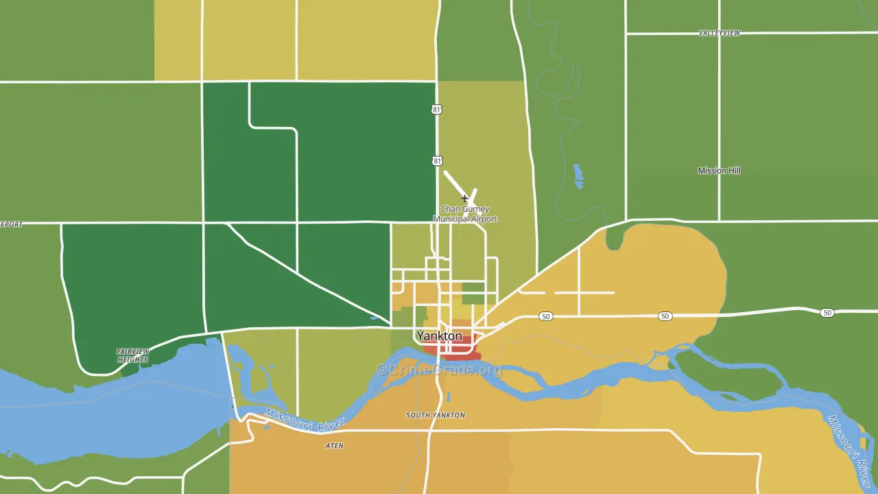 Yankton County, SD Map of Burglary Rates
