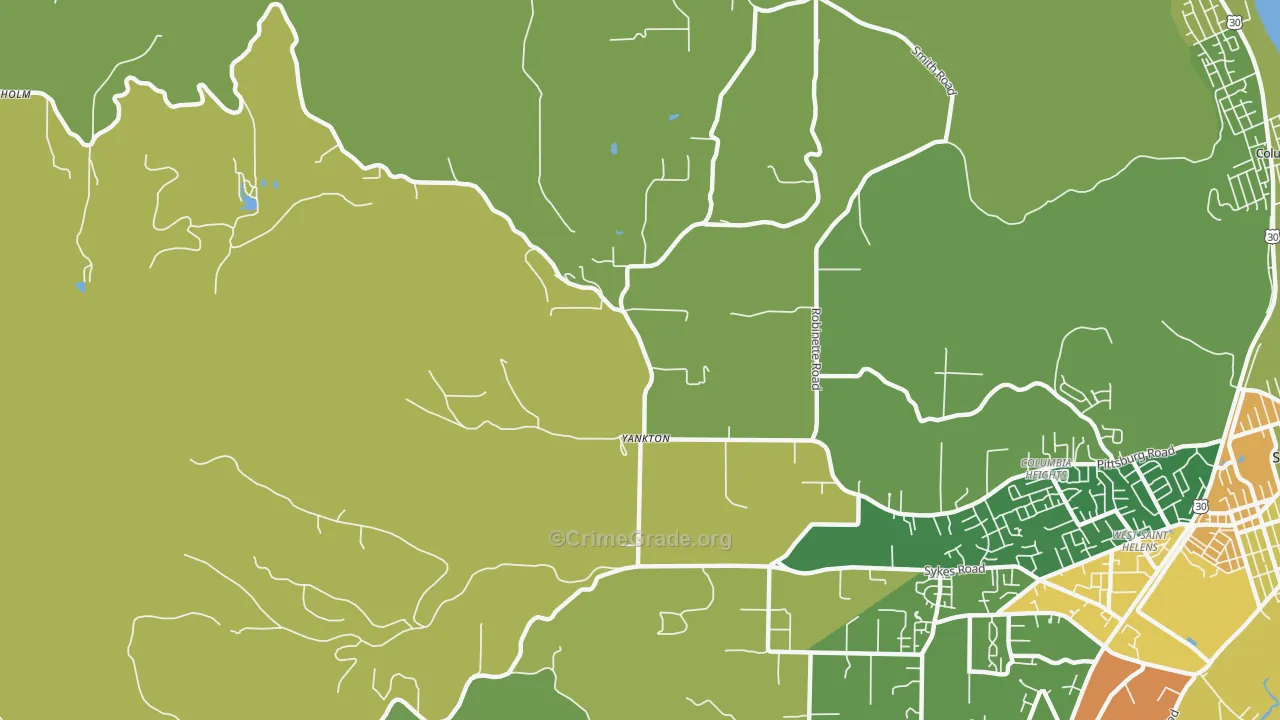 Yankton, OR Map of Burglary Rates