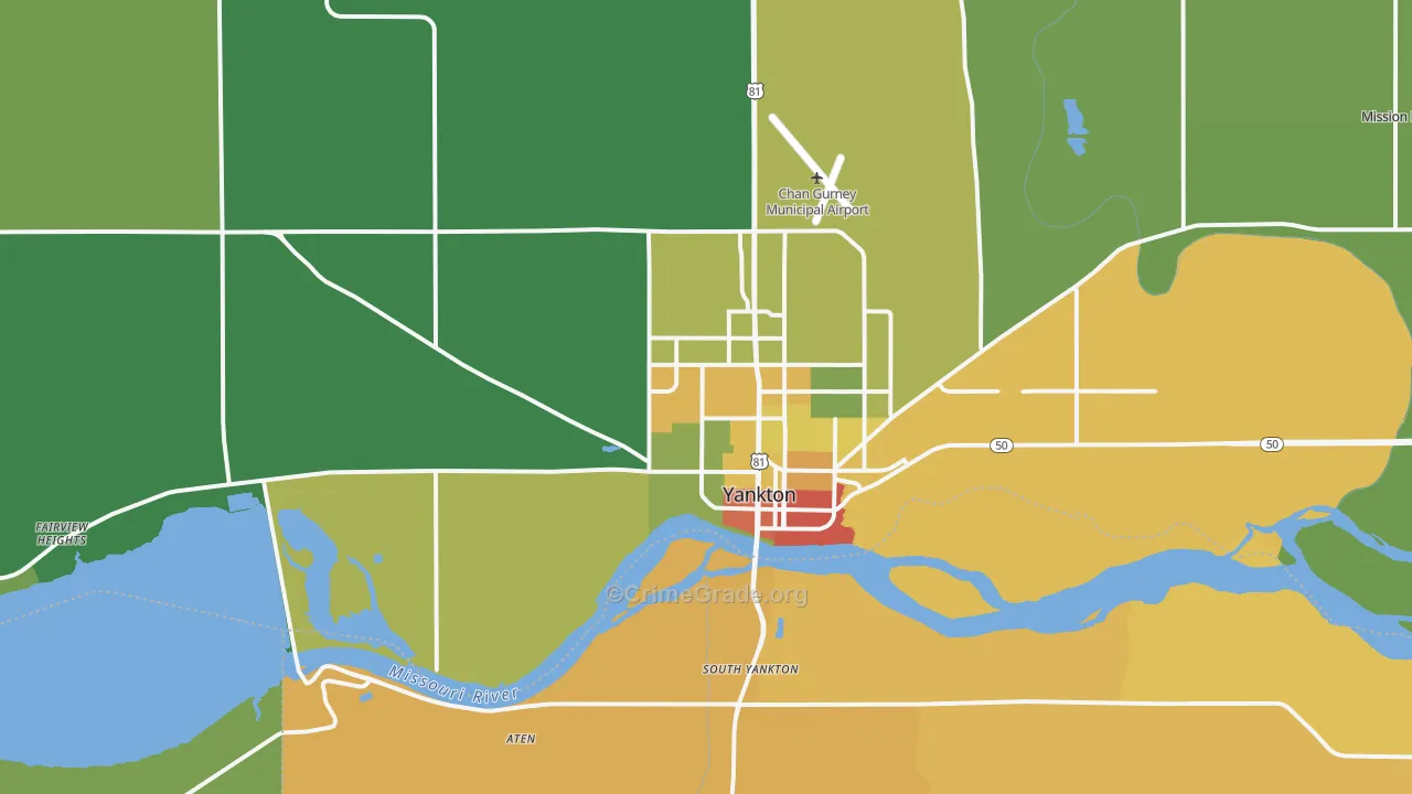 Yankton, SD Map of Burglary Rates