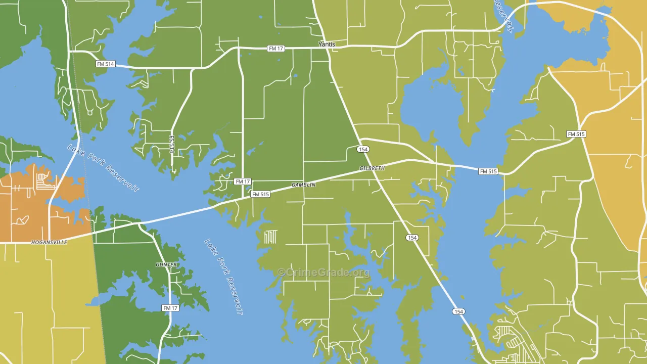 Yantis, TX Map of Burglary Rates