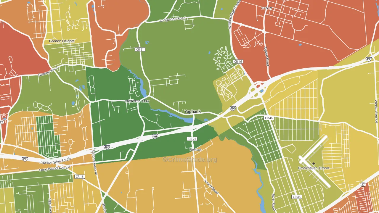 Yaphank, NY Map of Burglary Rates