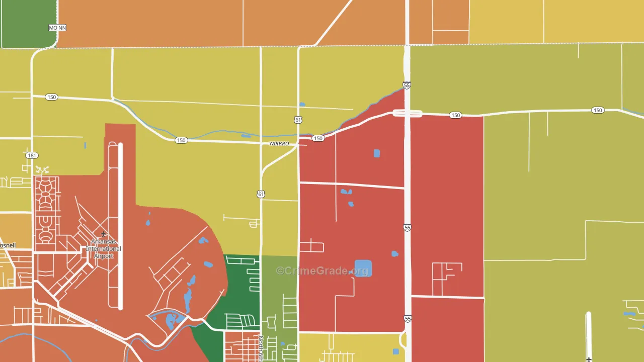 Yarbro, AR Map of Burglary Rates