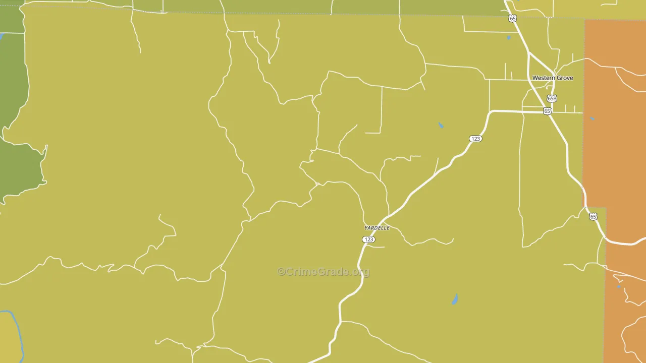 Yardelle, AR Map of Burglary Rates
