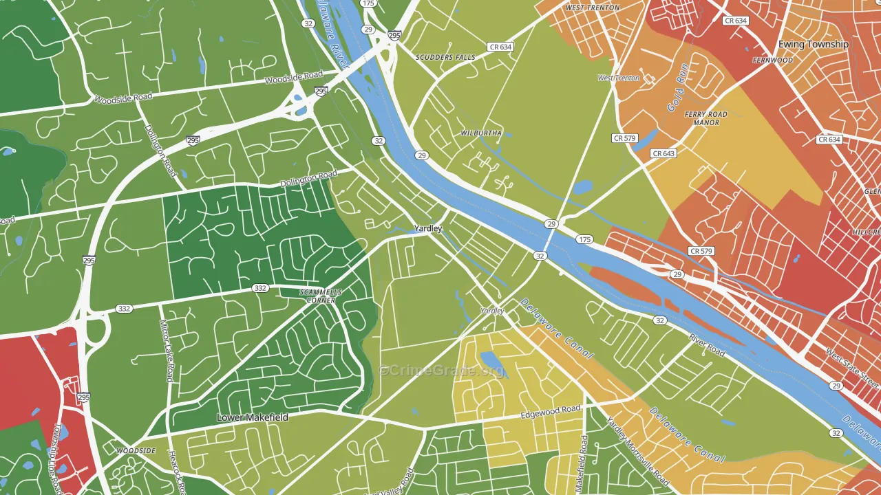 Yardley, PA Map of Burglary Rates