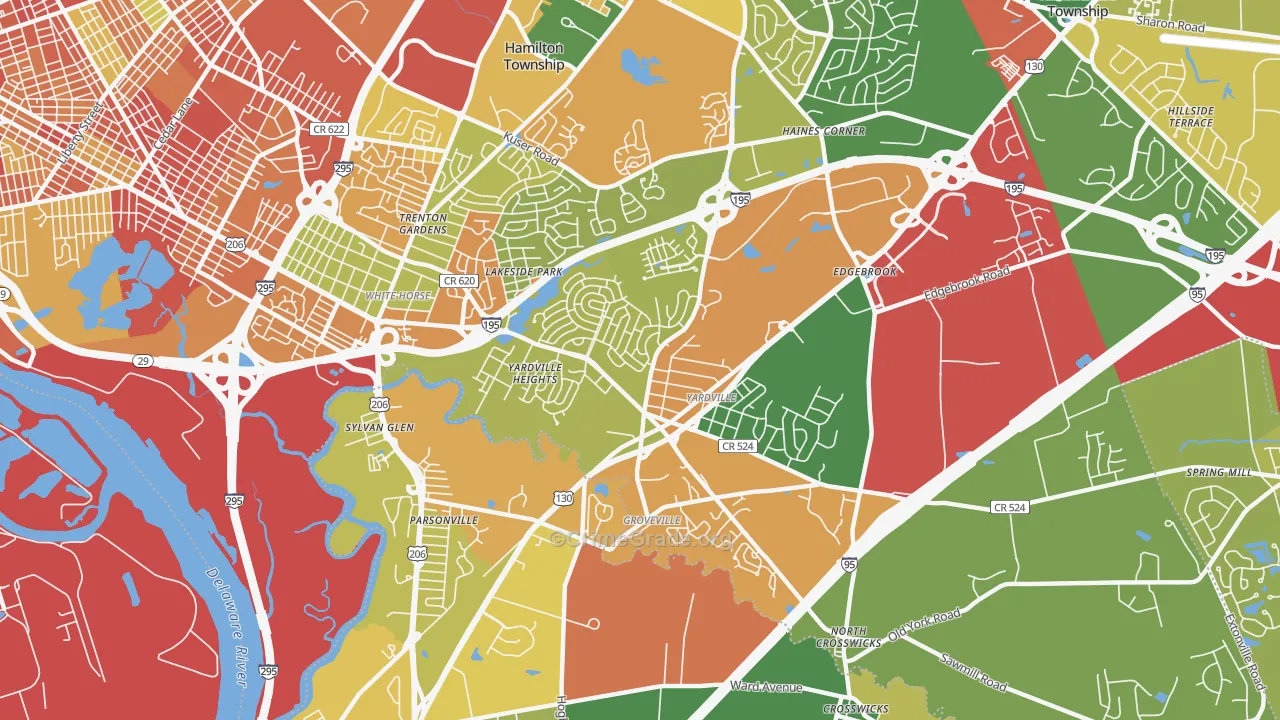 Yardville, NJ Map of Burglary Rates