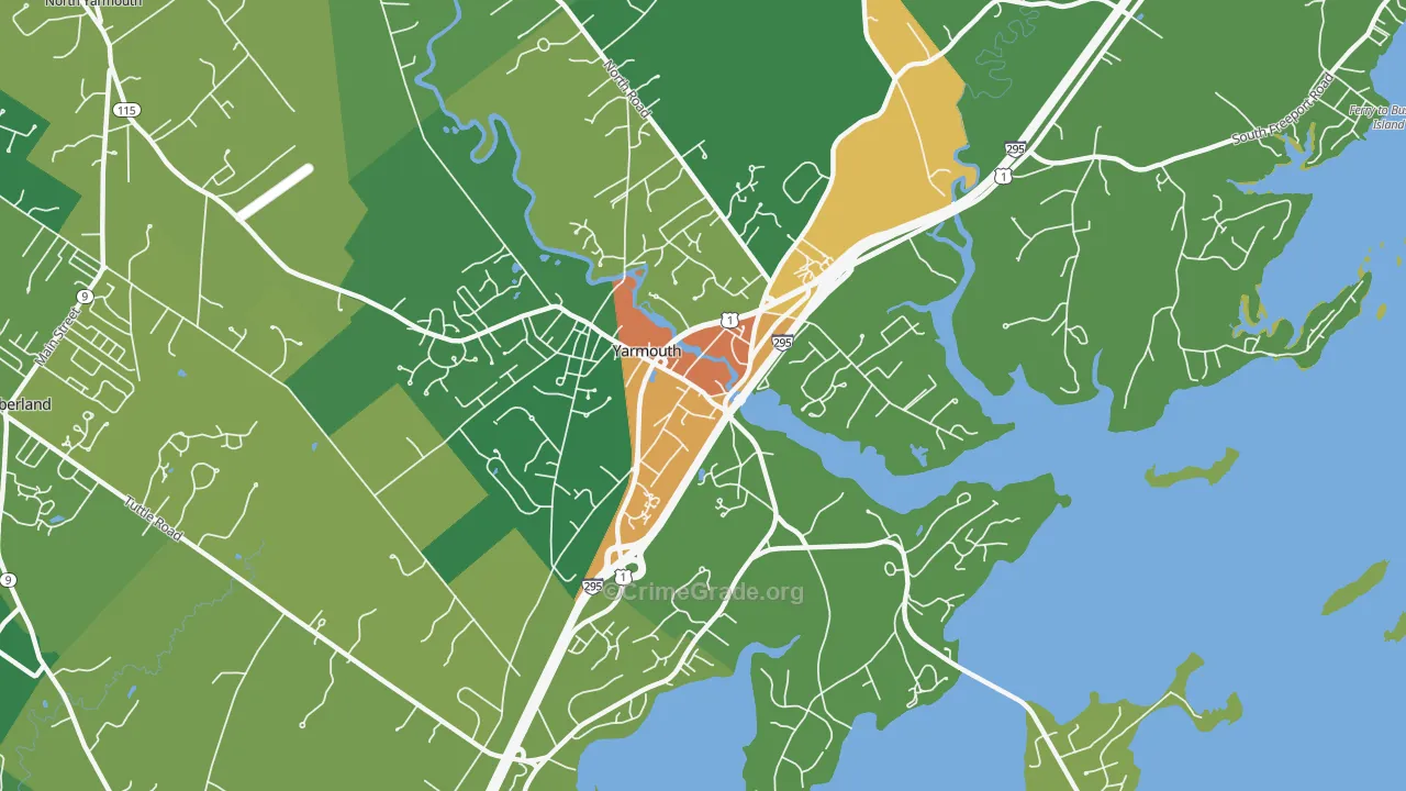 Yarmouth, ME Map of Burglary Rates