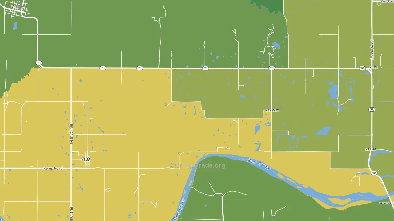Yarnaby, OK Map of Burglary Rates