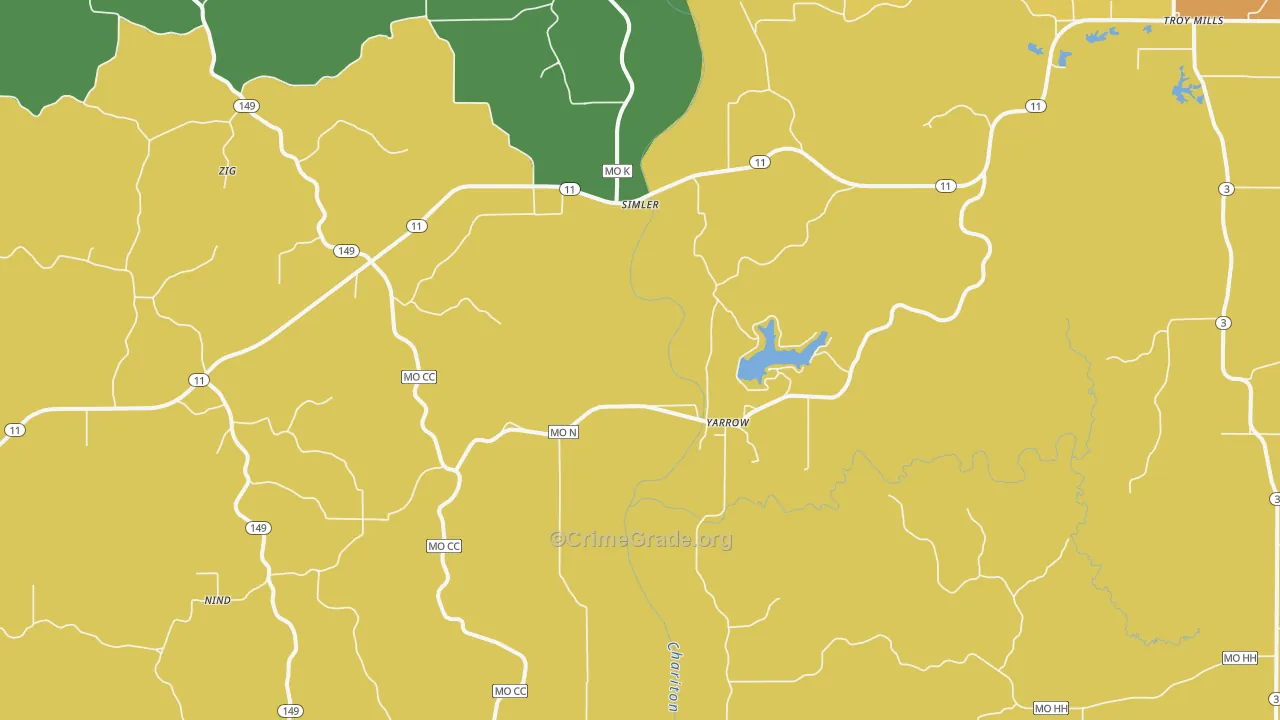 Yarrow, MO Map of Burglary Rates