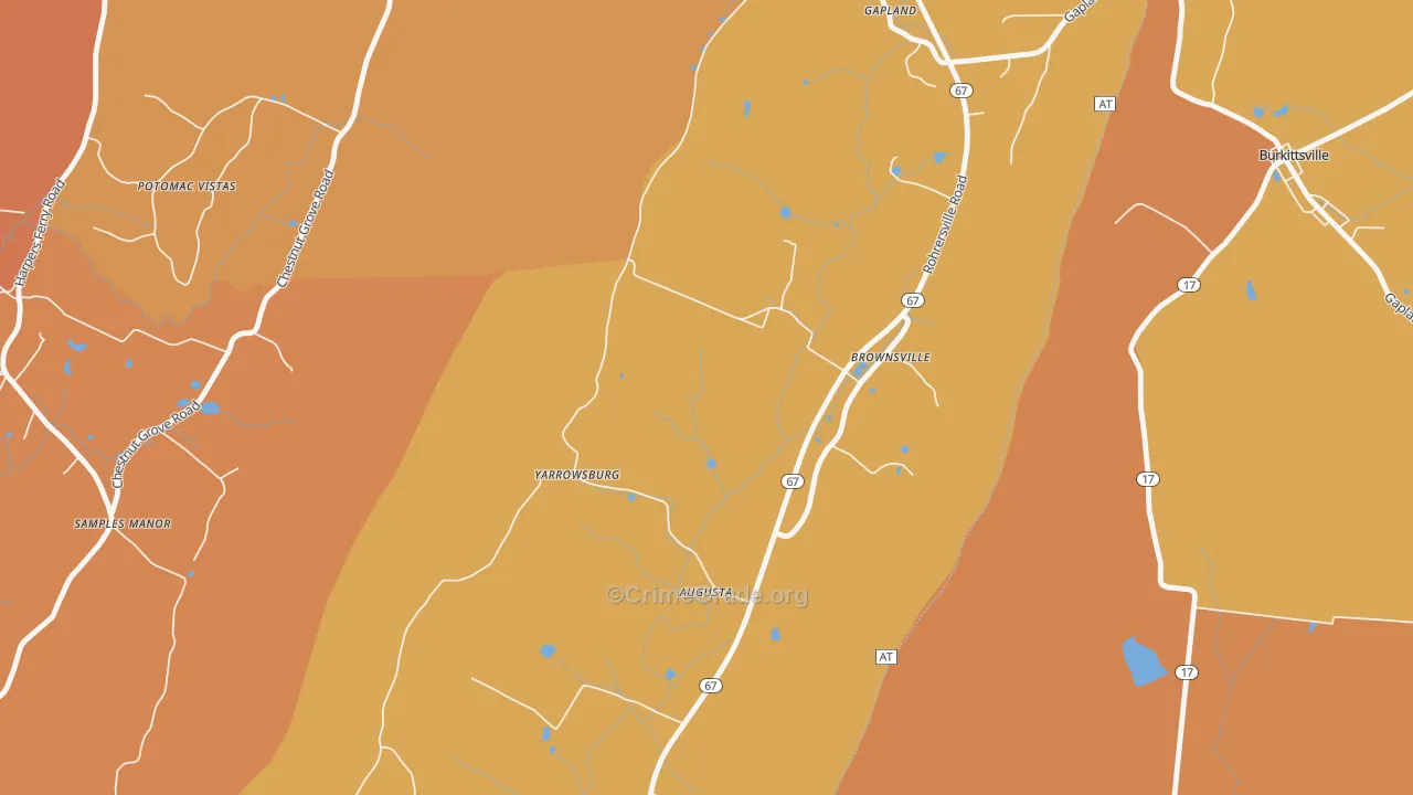 Yarrowsburg, MD Map of Burglary Rates