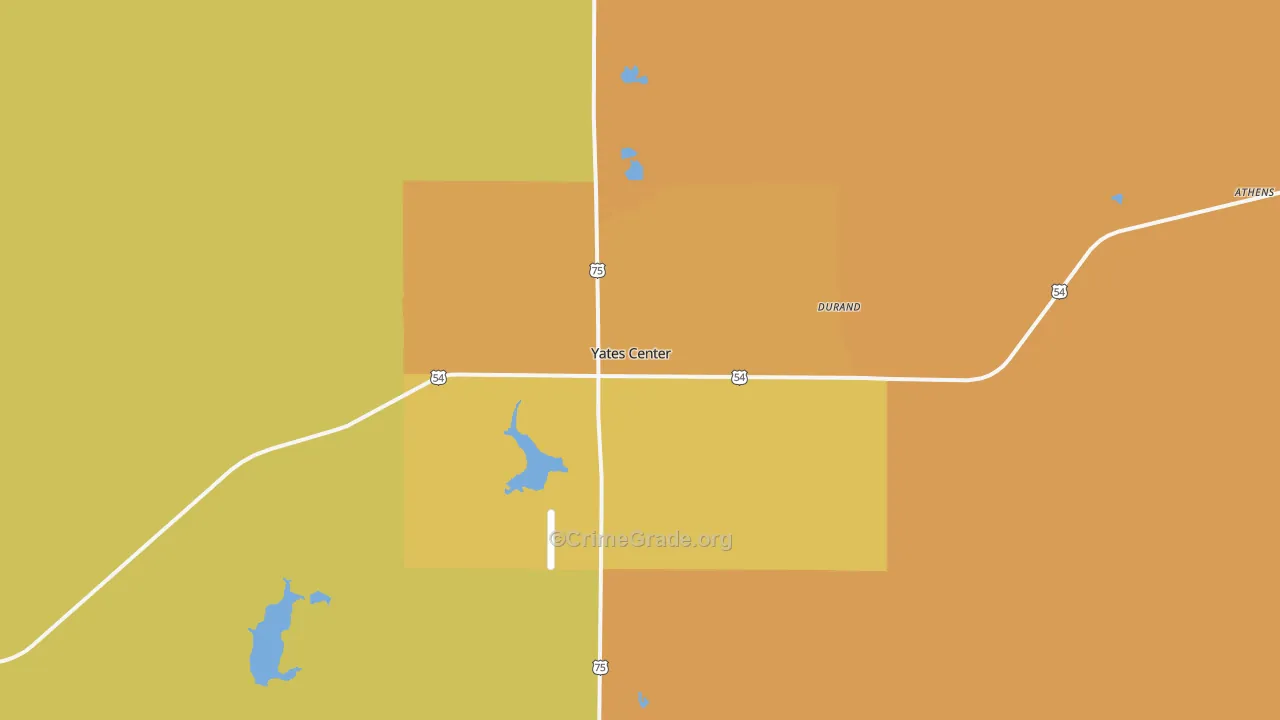 Yates Center, KS Map of Burglary Rates
