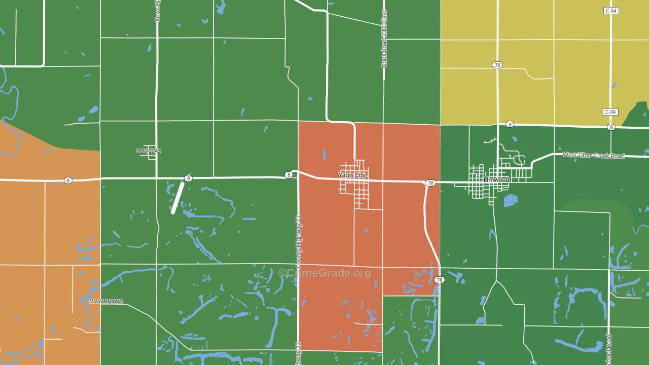 Yates City, IL Map of Burglary Rates