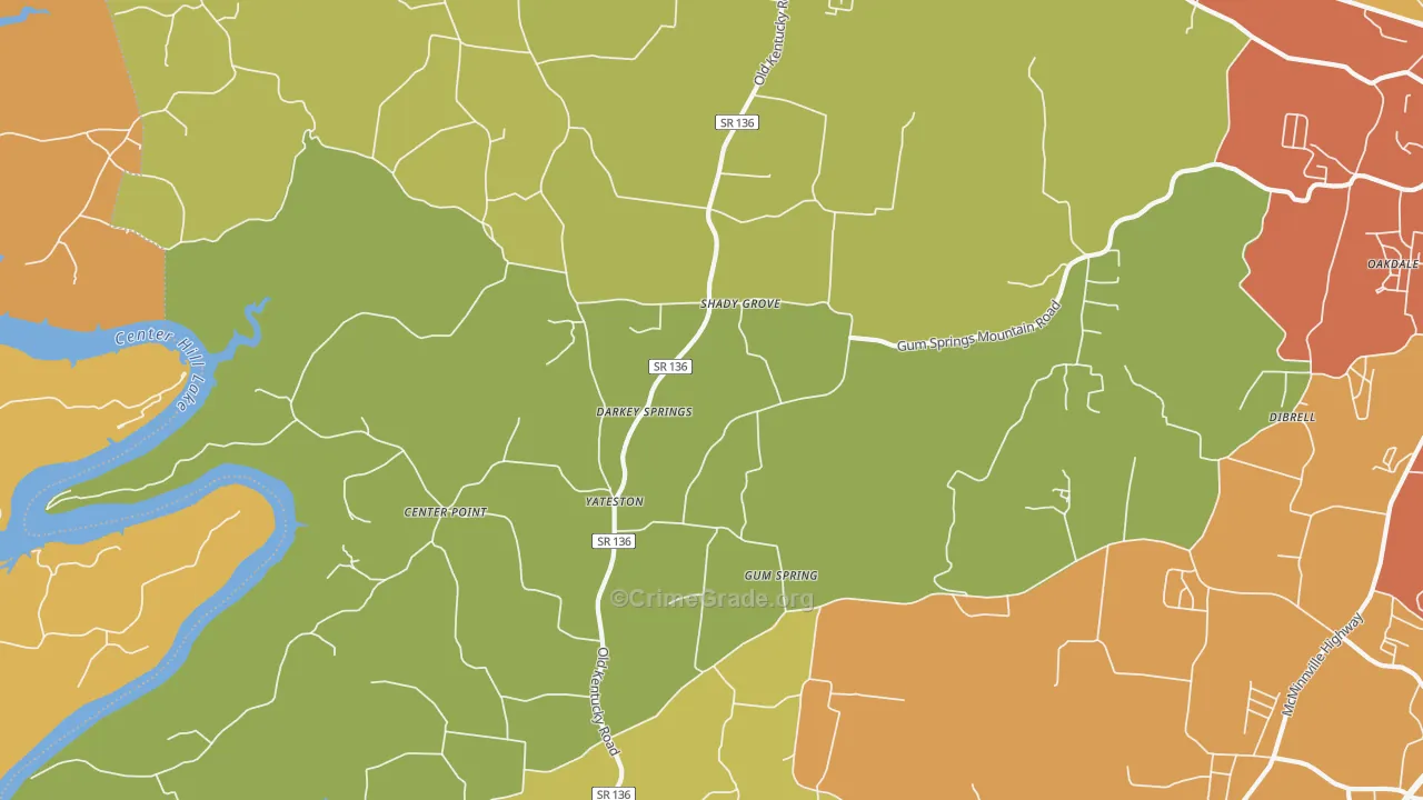 Yateston, TN Map of Burglary Rates
