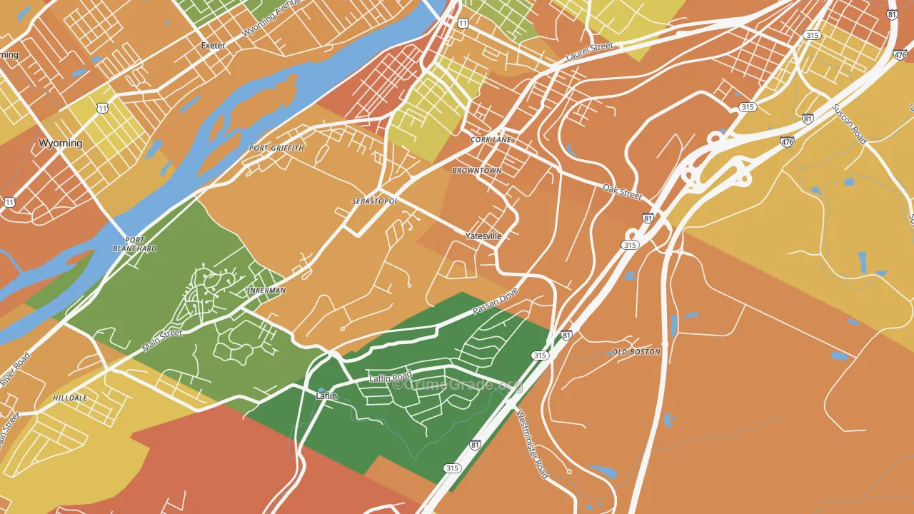 Yatesville, PA Map of Burglary Rates