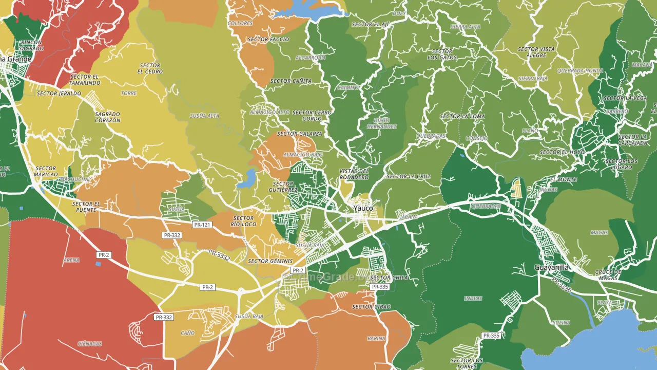 Yauco Municipio, PR Map of Burglary Rates