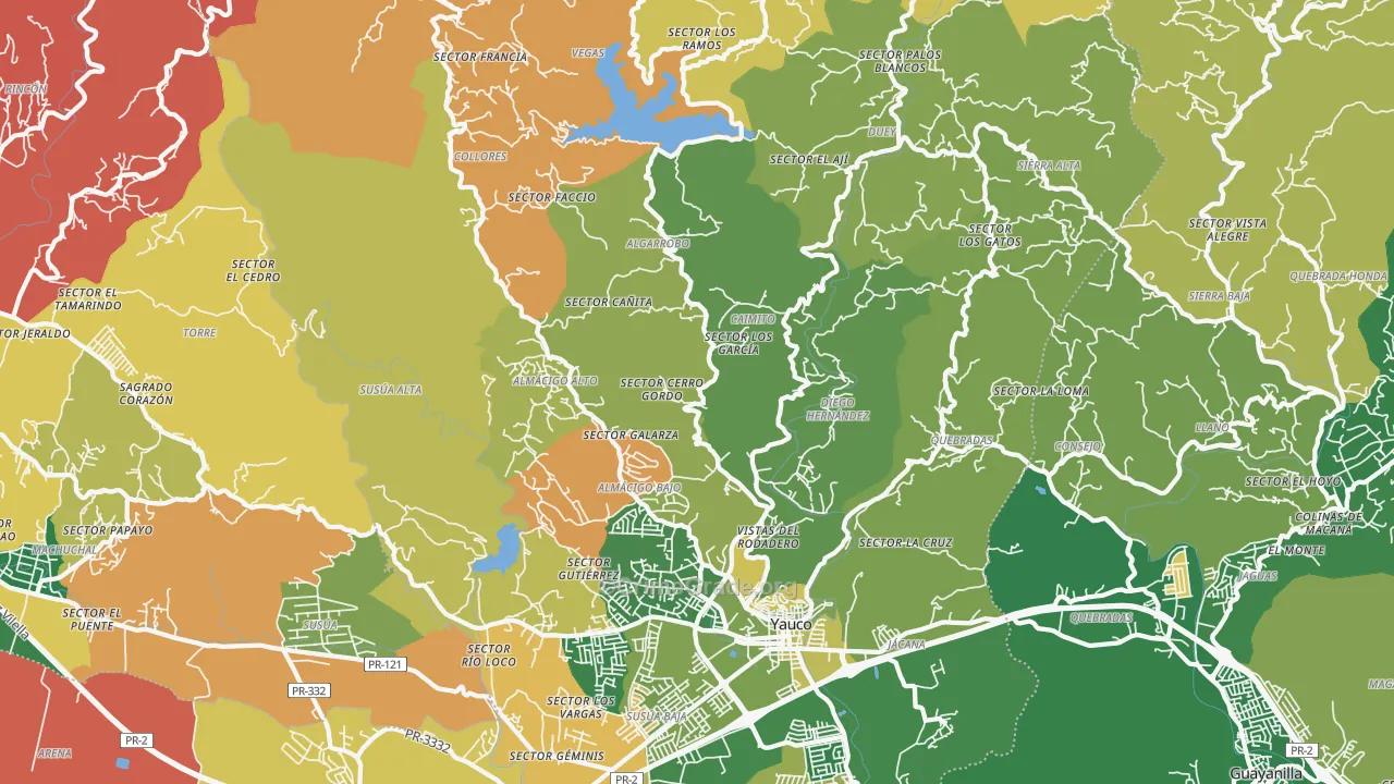 Yauco, PR Map of Burglary Rates