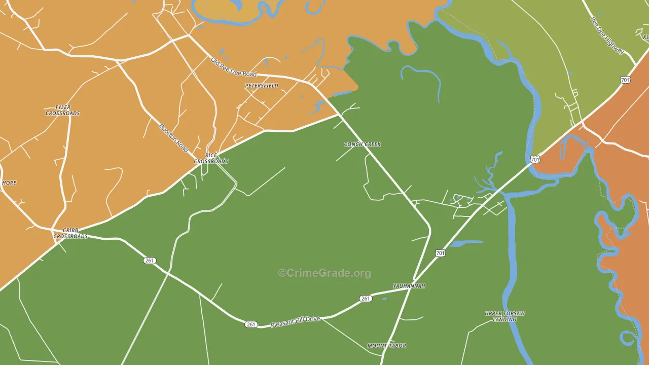 Yauhannah, SC Map of Burglary Rates
