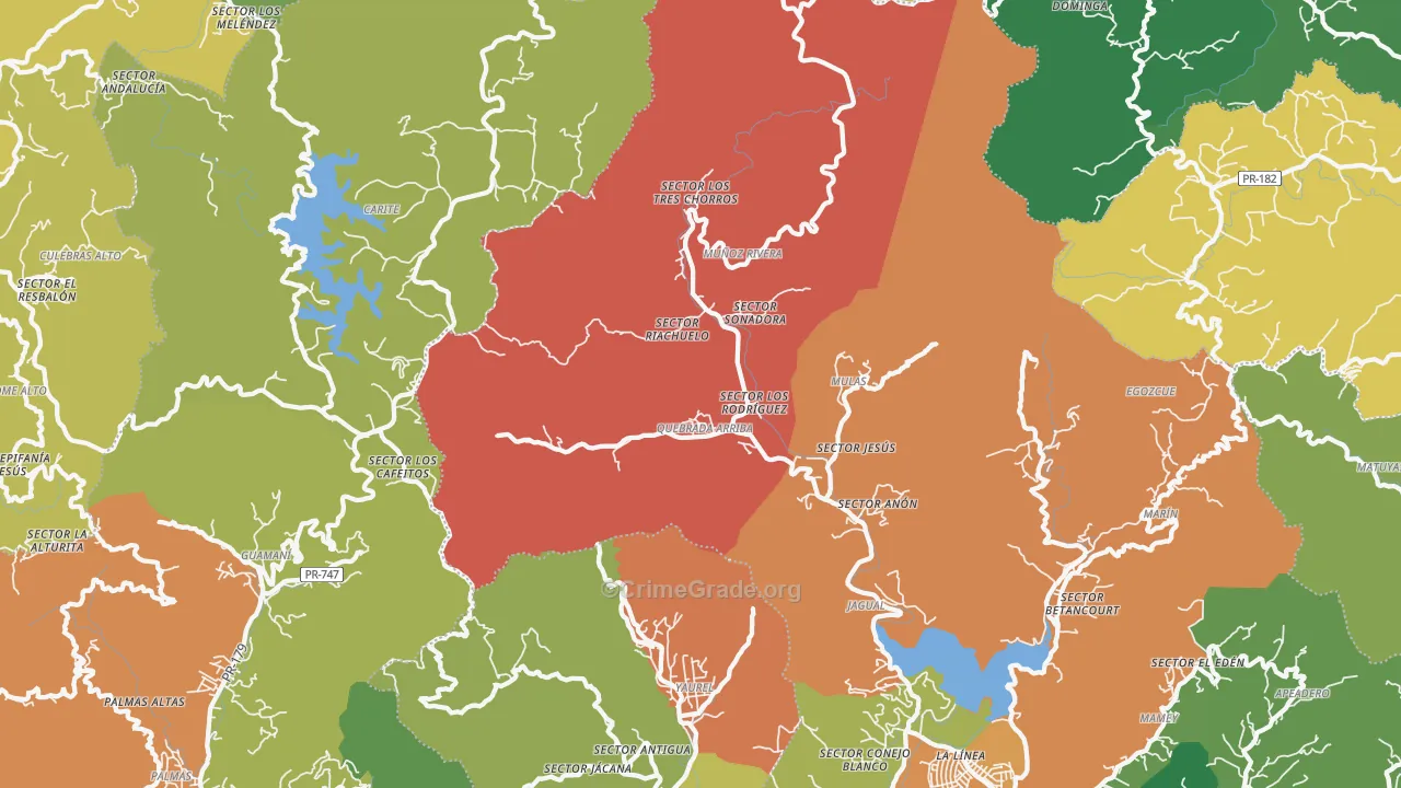 Yaurel, PR Map of Burglary Rates