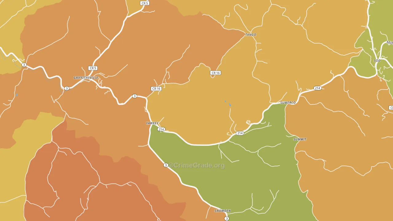 Yawkey, WV Map of Burglary Rates