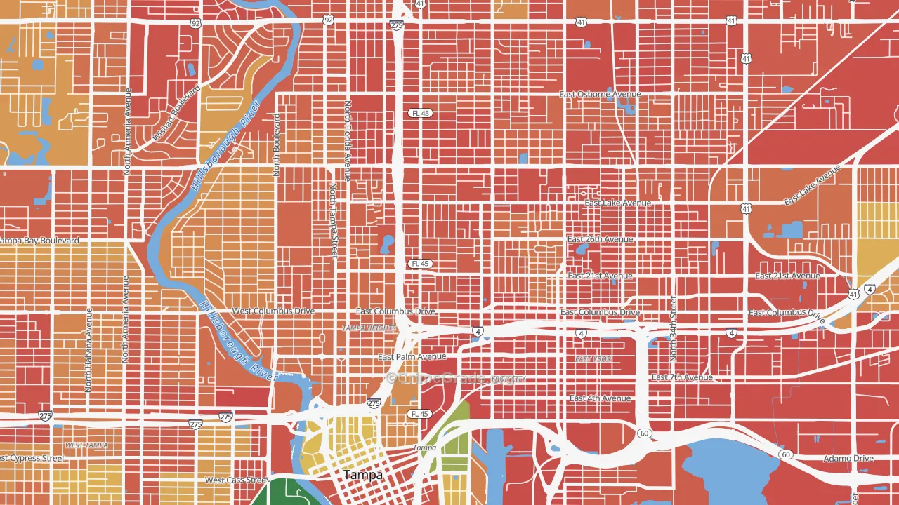 Ybor City, Tampa, FL Map of Burglary Rates