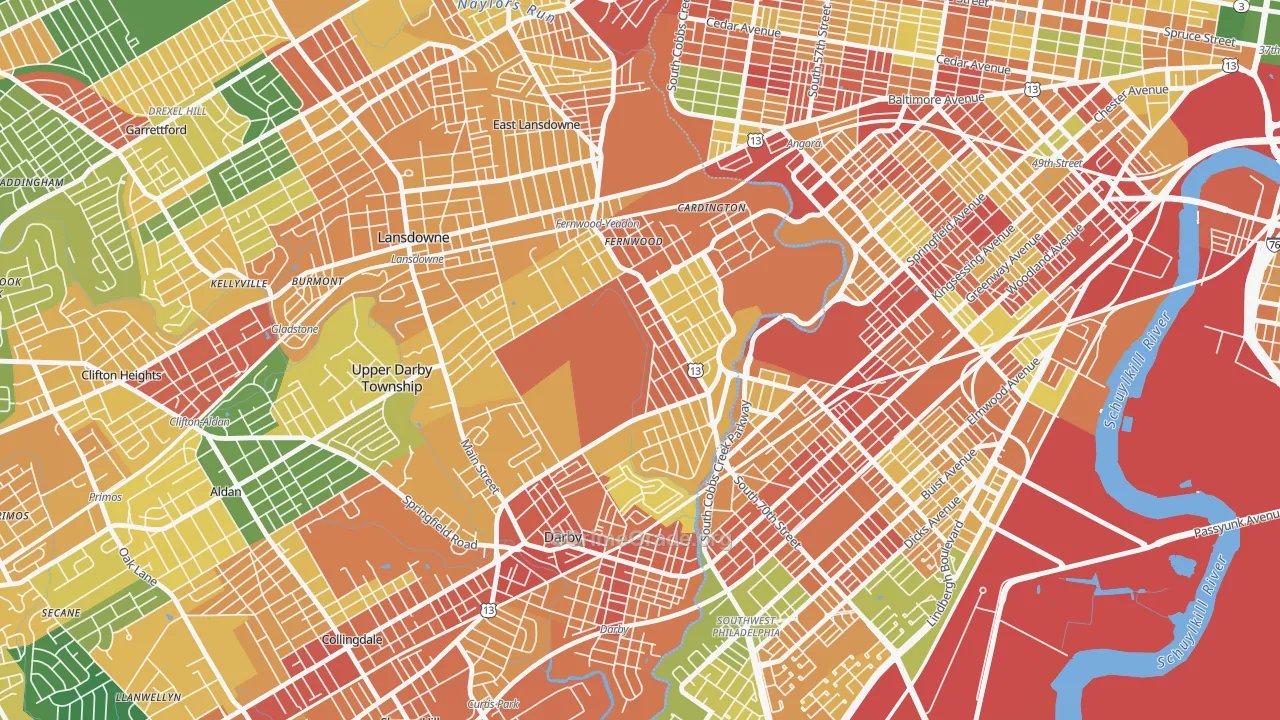 Yeadon, PA Map of Burglary Rates