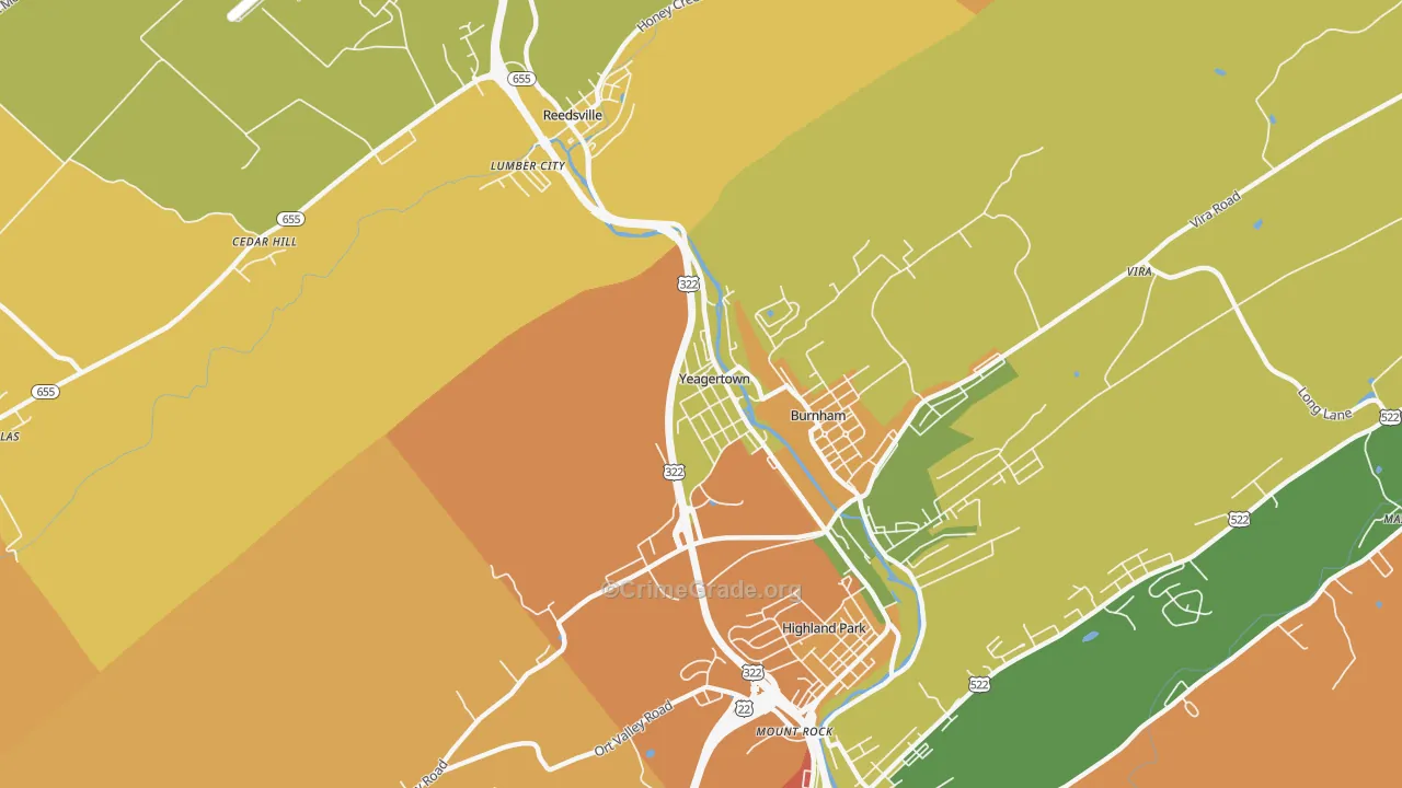 Yeagertown, PA Map of Burglary Rates
