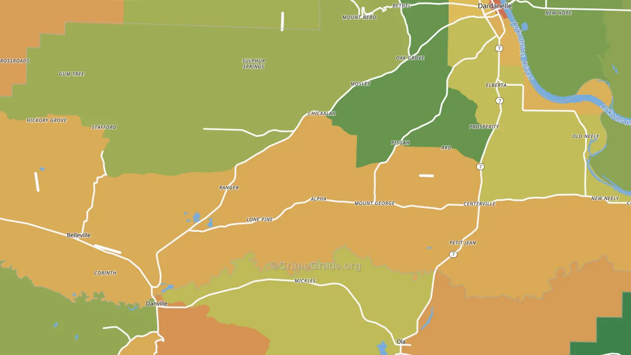 Yell County, AR Map of Burglary Rates