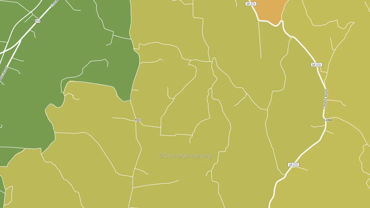 Yell, TN Map of Burglary Rates