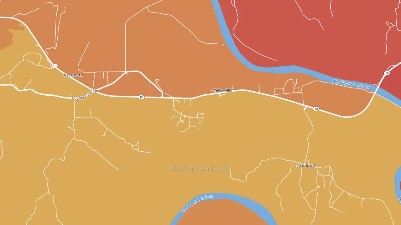Yellow Bluff, AL Map of Burglary Rates