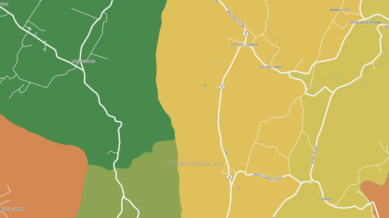 Yellow Creek, PA Map of Burglary Rates