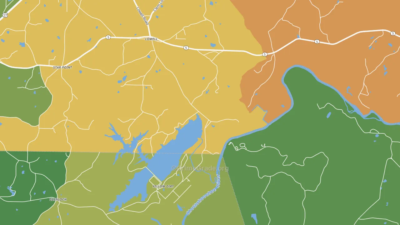 Yellow Dirt, GA Map of Burglary Rates