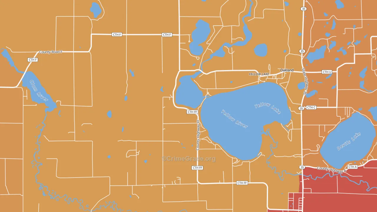 Yellow Lake, WI Map of Burglary Rates