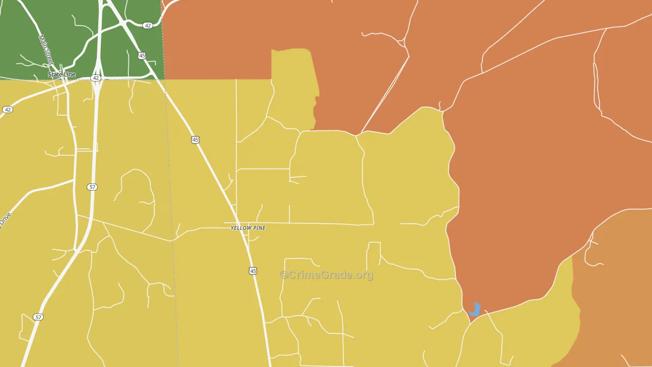 Yellow Pine, AL Map of Burglary Rates
