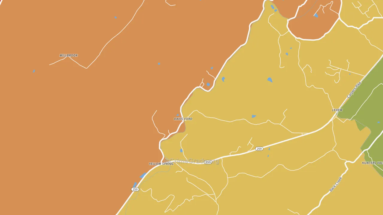 Yellow Spring, WV Map of Burglary Rates
